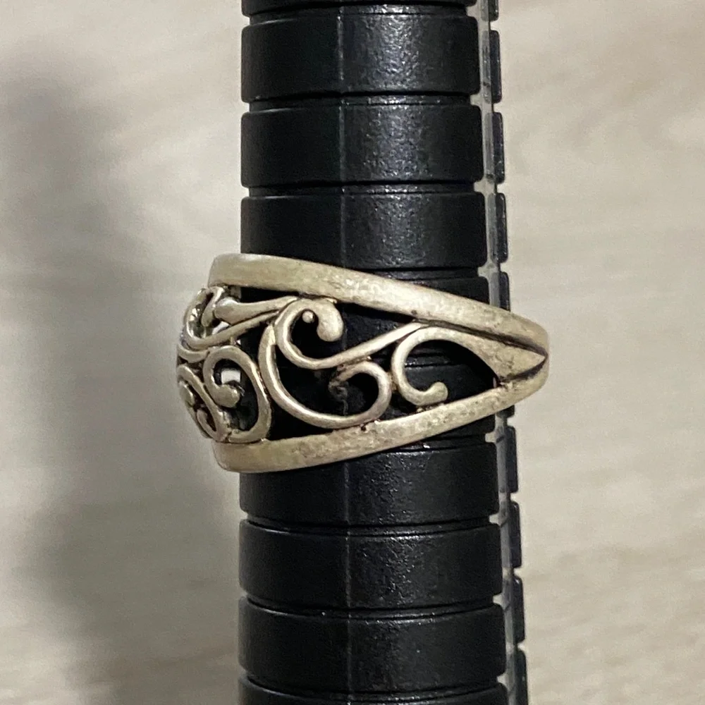 925 Sterling Silver Filigree Vine Swirl Design Band Ring Sz 6 Antiqued Finish